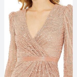 Mac Duggal Rose Gold Sequin Long Sleeve Dress